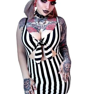 Black and White Striped Cutout Bodycon Beetle Dress Forest Ink